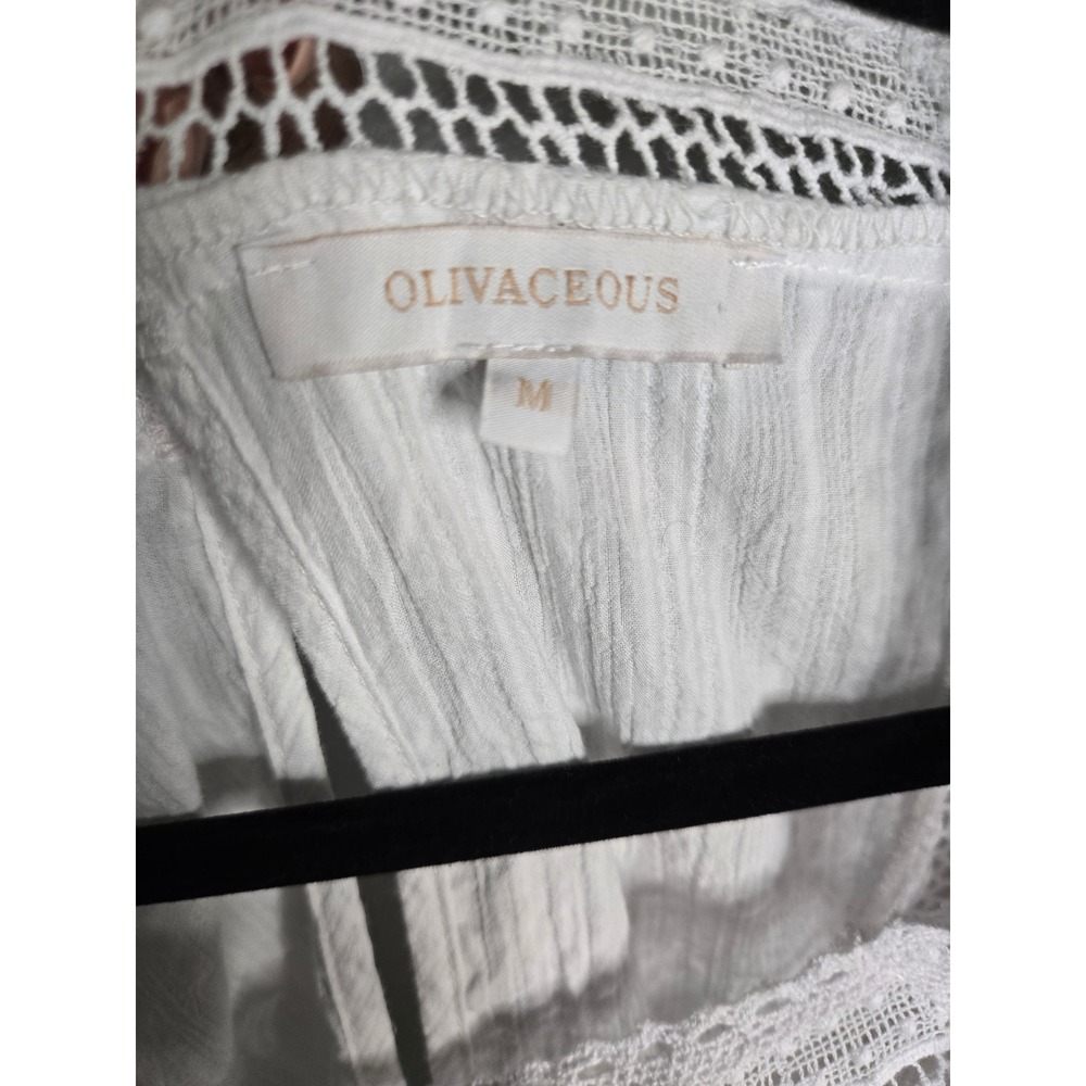 Olivaceous White Lace Ruffle Mini Dress Medium Cottagecore Boho Babydoll - Picture 3 of 10